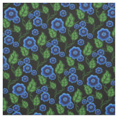 Blaue Blumen/grüne Blätter/Blumenkohl/Schwarz Stoff (Muster)
