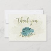 Blaue Blumen Grüne Hochzeit Dankeskarte (Rückseite)