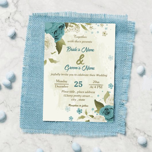 Blaue Blumen Grüne Hochzeit Einladung