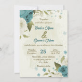 Blaue Blumen Grüne Hochzeit Einladung (Vorderseite)