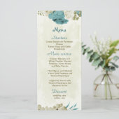 Blaue Blumen Grüne Hochzeit Menükarte (Stehend Vorderseite)