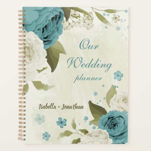 Blaue Blumen Grüne Hochzeit Planer (Vorderseite)