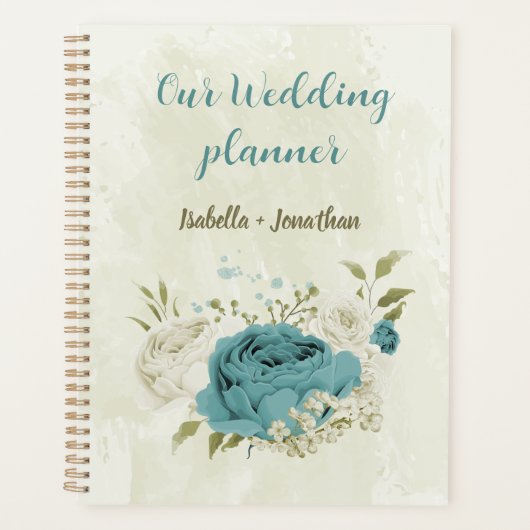 Blaue Blumen Grüne Hochzeit Planer (Vorderseite)