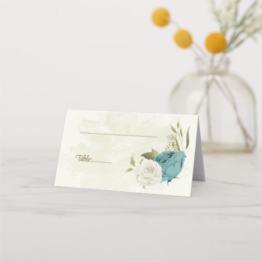 Blaue Blumen Grüne Hochzeit Platzkarte (Vorderseite)