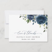 Blaue Blumen, Grünpflanzen, Boho, Babydusche Dankeskarte (Vorderseite)