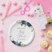 Blaue Blumen, Grünpflanzen, Boho, Babydusche Pappteller (Party)