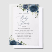 Blaue Blumen, Grünpflanzen, Boho, Babydusche Pergament Einladungen (Versetzt)