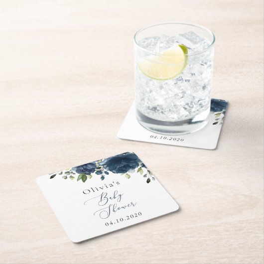 Blaue Blumen, Grünpflanzen, Boho, Babydusche Rechteckiger Pappuntersetzer (Vor Ort)