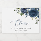 Blaue Blumen, Grünpflanzen, Boho, Babydusche Schaumweinetikett (Einzelnes Label)