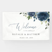 Blaue Blumen, Grünpflanzen, Boho, Begrüßung Banner (Horizontal)