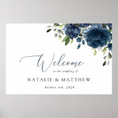 Blaue Blumen, Grünpflanzen, Boho, Begrüßung Poster (Vorne)