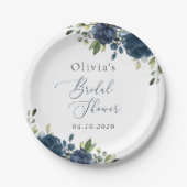 Blaue Blumen, Grünpflanzen, Boho, Brautparty Pappteller (Vorderseite)
