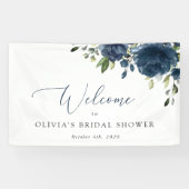 Blaue Blumen, Grünpflanzen, Boho, Bridal Willkomme Banner (Horizontal)