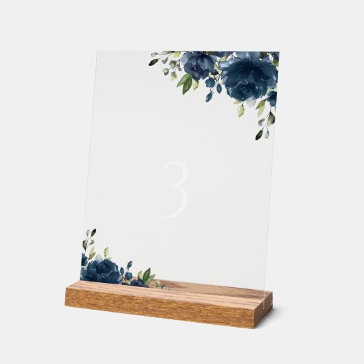 Blaue Blumen, Grünpflanzen, Boho, Tischnummern Acrylschild (Winkel)