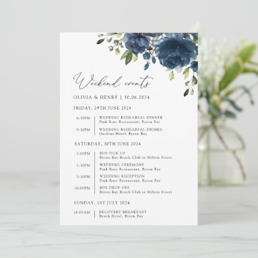 Blaue Blumen, Grünpflanzen, Hochzeitzeitzeitschrif (Stehend Vorderseite)