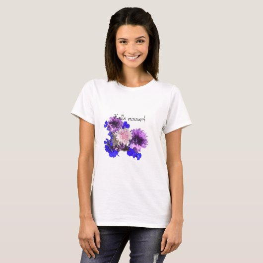Blaue Blumen, Hallo Sommer! T-Shirt (Vorne ganz)