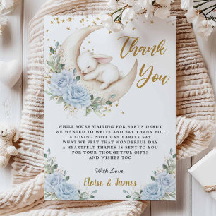 Blaue Blumen-Hasen-Kaninchen-Über-den-Mond-Baby-Pa Dankeskarte