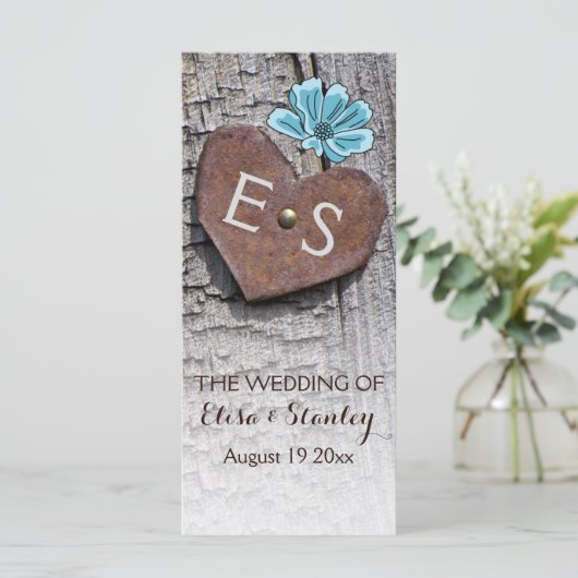 Blaue Blumen & Herz auf dem Holzofenprogramm Programm (Stehend Vorderseite)