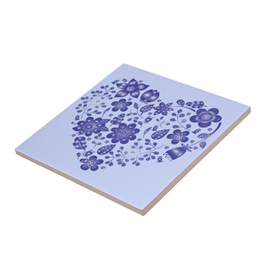 Blaue Blumen Herz - Zeichnend Kunstsammlung Fliese (Seite)