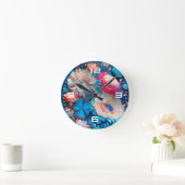 Blaue Blumen Hintergrund-1 Runde Wanduhr (Zuhause)