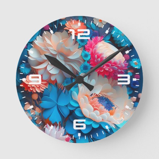 Blaue Blumen Hintergrund-1 Runde Wanduhr (Vorderseite)