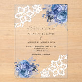 Blaue Blumen Hochzeit Acryleinladungen (Vorderseite)