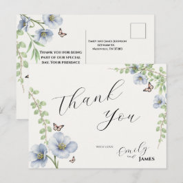 Blaue Blumen-Hochzeit-Dankeschön-Postkarte Postkarte