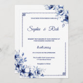 Blaue Blumen Hochzeit Einladung (Vorne/Hinten)