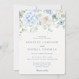 Blaue Blumen Hochzeit im französischen Vintage Bot Einladung