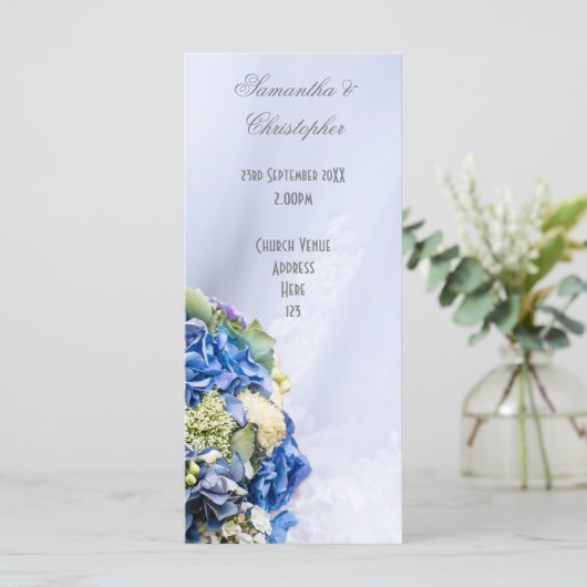 Blaue Blumen Hochzeit Kirche Hochzeit Programm (Stehend Vorderseite)