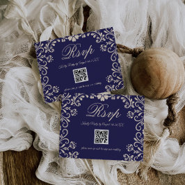 Blaue Blumen Hochzeit QR RSVP Karte