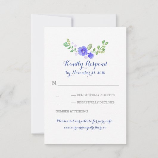 Blaue Blumen Hochzeit RSVP-Karten RSVP Karte (Vorderseite)