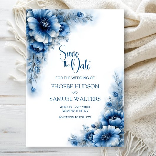 Blaue Blumen Hochzeit Termin vormerken Save The Date
