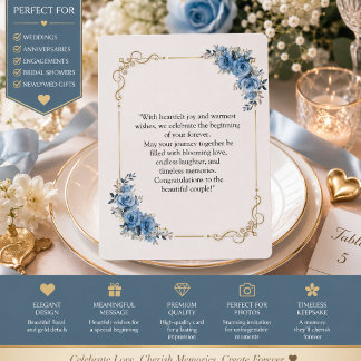 Blaue Blumen-Hochzeits-Gratulationskarte | Elegant Einladung