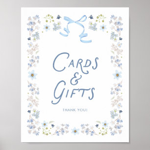 Blaue Blumen-Hochzeitsdusche-Karten und Geschenke Poster
