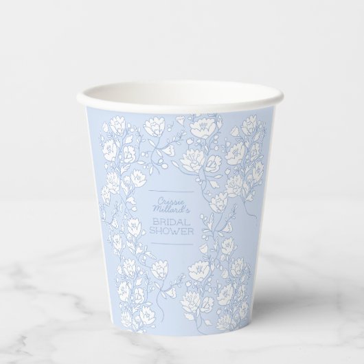 Blaue Blumen-Hochzeitsdusche-Papierbecher Pappbecher (Vorderseite)