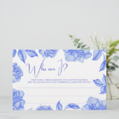 Blaue Blumen Hochzeitsdusche Wer bin ich Spiel Briefpapier (Stehend Vorderseite)