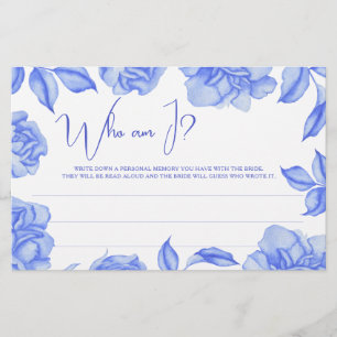 Blaue Blumen Hochzeitsdusche Wer bin ich Spiel Briefpapier