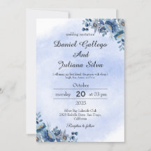 Blaue Blumen-Hochzeitseinladung Navy