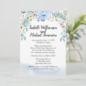 Blaue Blumen Hochzeitsempfang Einladungen (Stehend Vorderseite)