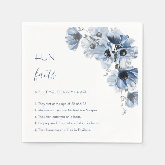Blaue Blumen Hochzeitsfakten Serviette (Vorderseite)