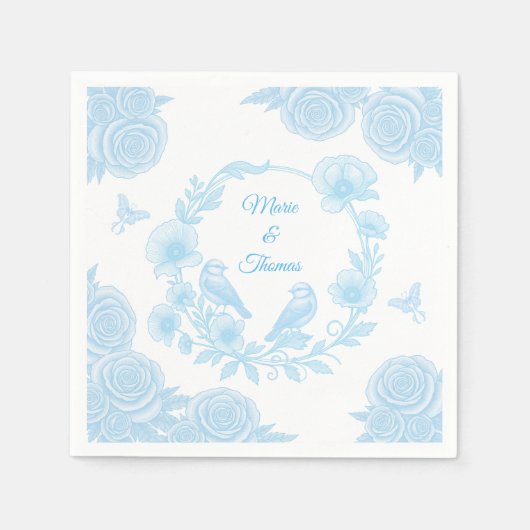 Blaue Blumen-Hochzeitsserviette 💙 Personalisierte Serviette (Vorderseite)