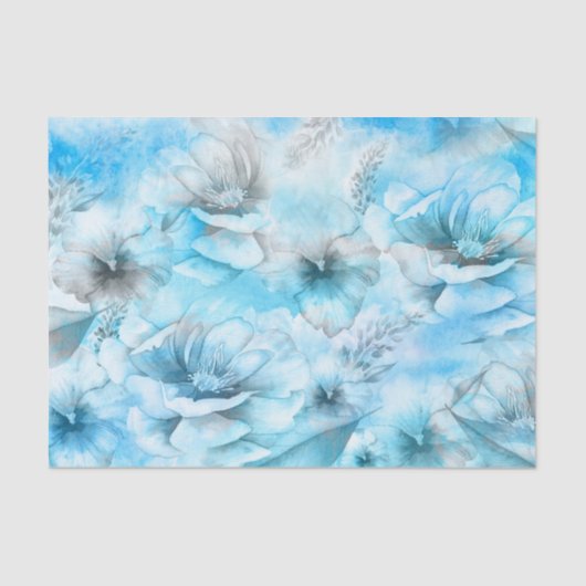 Blaue Blumen im Wasser Seidenpapier (Vorderseite)
