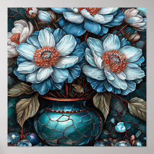 Blaue Blumen in der Vase Stillleben Elegant floral Poster