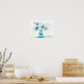 Blaue Blumen in einer Glasvase Poster (Küche)