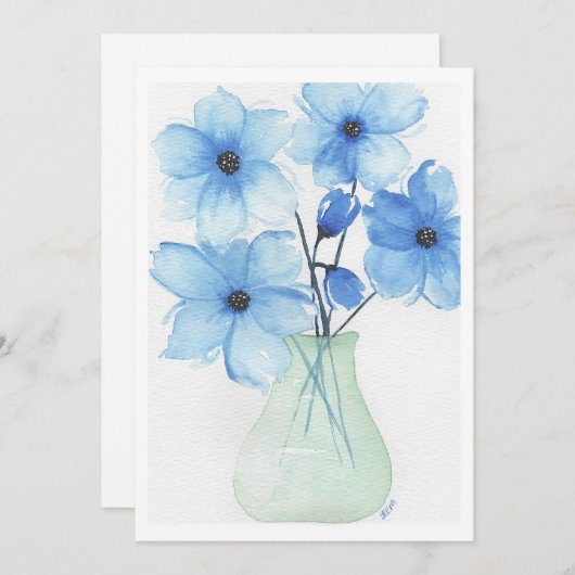 Blaue Blumen in einer Vase-Mitteilungskarten Einladung (Vorne/Hinten)