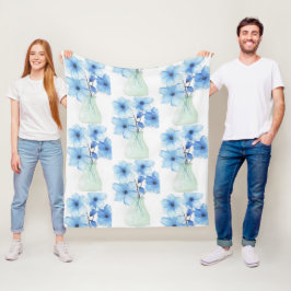 Blaue Blumen in einer Vase-Mitteilungskarten Fleecedecke