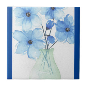 Blaue Blumen in einer Vase-Mitteilungskarten Fliese