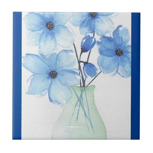 Blaue Blumen in einer Vase-Mitteilungskarten Fliese (Vorderseite)