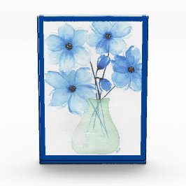 Blaue Blumen in einer Vase-Mitteilungskarten Fotoblock
